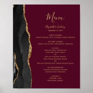 Affiche Elégant Black Gold Burgundy Mariage Menu Table