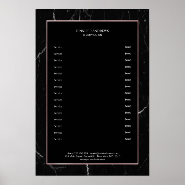 Affiche Elegant Black Marble Rosegold Pricelist (Devant)