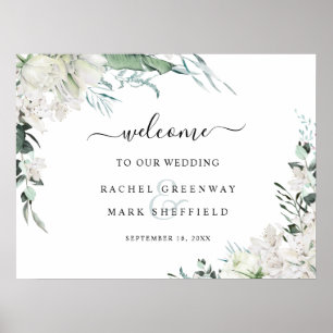 Affiche Elégant Blanc Floral Mariage Bienvenue