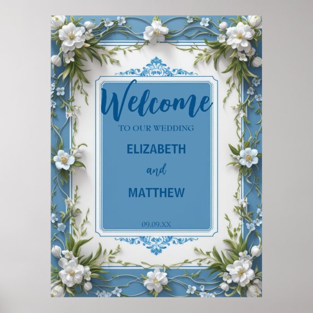 Affiche Elégant blanc Hydrangea fleur Mariage rustique (Devant)