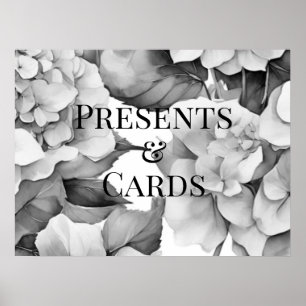 Affiche Elégant blanc noir gris aquarelle floral