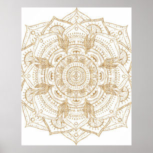 Affiche Elégant blanc & or Mandala conception main dessiné