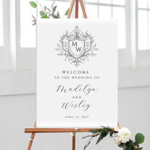 Affiche Élégant Blason de Monogramme Vintage Bienvenue de 