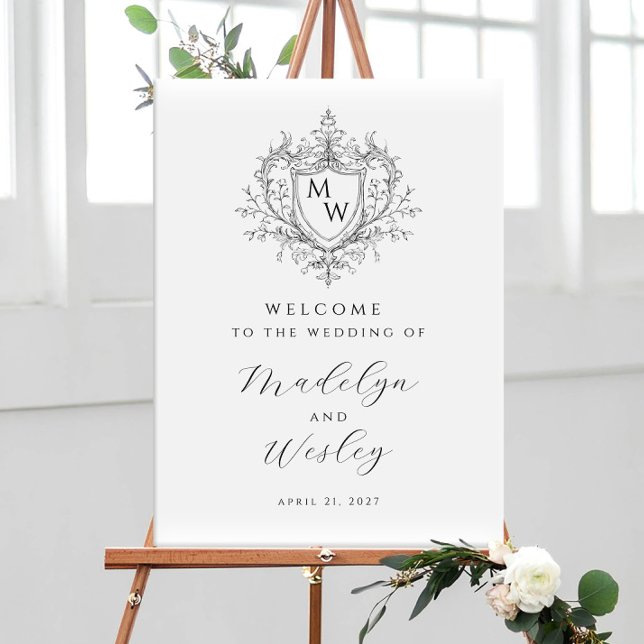 Affiche Élégant Blason de Monogramme Vintage Bienvenue de  (Créateur téléchargé)