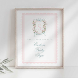 Affiche Élégant blason monogrammé Baby Shower personnalisé