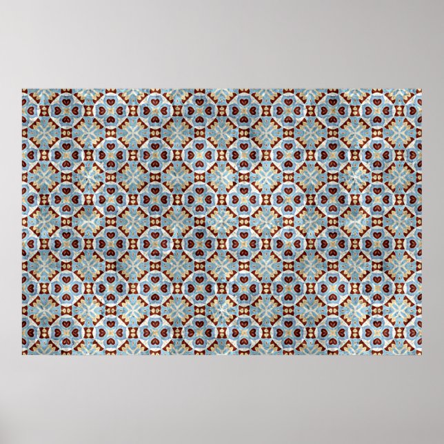 Affiche Elégant bleu Brown Mosaic Motif Kaleidoscope (Devant)