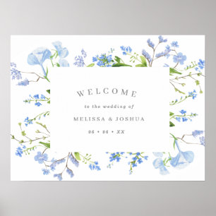 Affiche Elégant bleu clair Mariage Floral Bienvenue