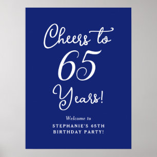 Affiche Elégant bleu de la marine à 65 ans 65e anniversair