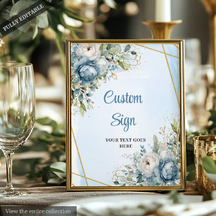 Affiche Élégant bleu Dusty Floral do-it-yourself Mariage