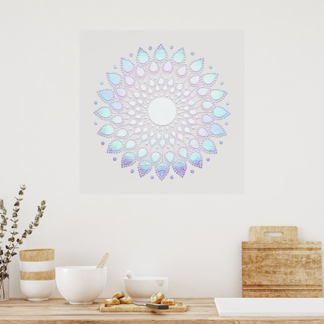 Affiche Elégant bleu floral Lotus Mandala (Cuisine)