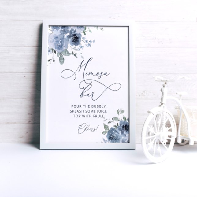 Affiche Elégant bleu Floral Mimosa Bar (Créateur téléchargé)