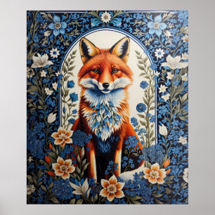 Affiche Elégant bleu Floral William Morris Inspiré Fox