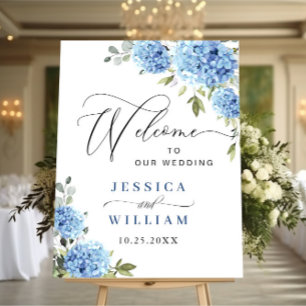 Affiche Elégant bleu Hydrangea Eucalyptus Mariage Bienvenu