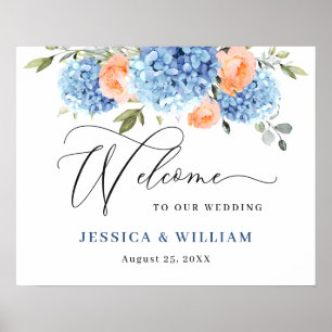 Affiche Élégant bleu Hydrangea rose Rose Mariage