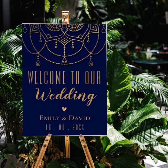 Affiche Elégant Bleu Indien Design traditionnel Bienvenue (Créateur téléchargé)