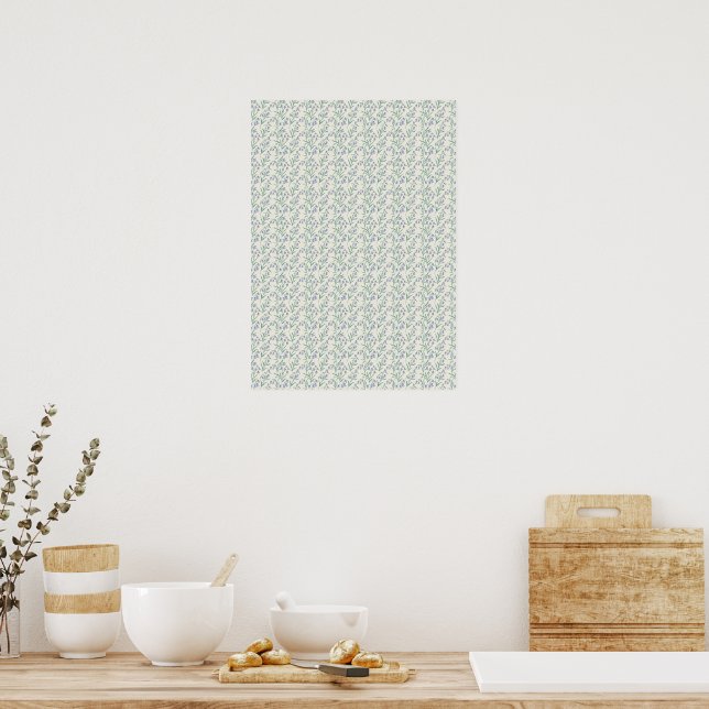 Affiche Élégant bleu jacinthe et sarcelle atténuée des ann (Cuisine)