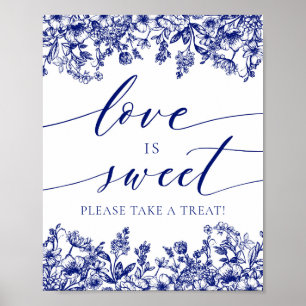 Affiche Élégant Blue Floral Love is Sweet Treat Favoriser
