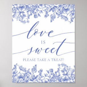 Affiche Élégant Blue Floral Love is Sweet Treat Favoriser 