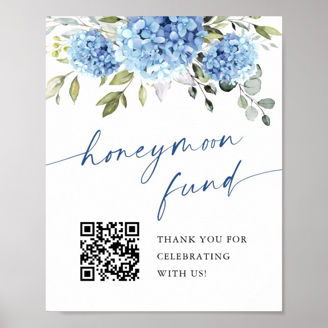 Affiche Elégant Blue Hydrangea Honeymoon Fund Mariage (Devant)