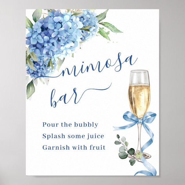 Affiche Elégant Blue Hydrangea Mimosa Bar Weddin (Devant)