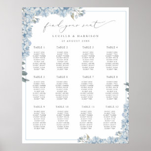 Affiche Elégant Blue Hydrangeas Mariage Plan de siège