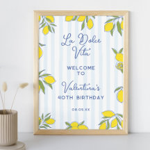Elegant Blue Stripes & Hand Drawn Lemons Welcome