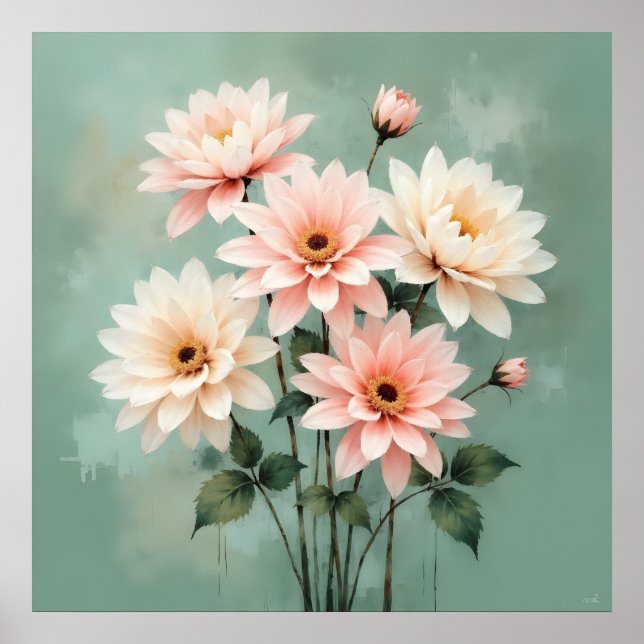 Affiche Elegant Blush Chrysanthemum Art (Devant)