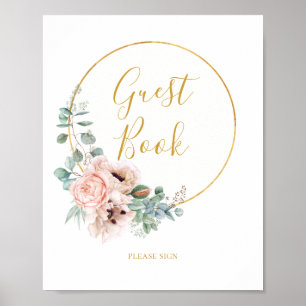Affiche Elegant Blush Floral Guest Book Sign