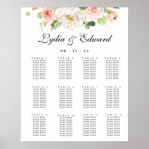 Affiche Élégant Blush Floral Mariage Carte de siège