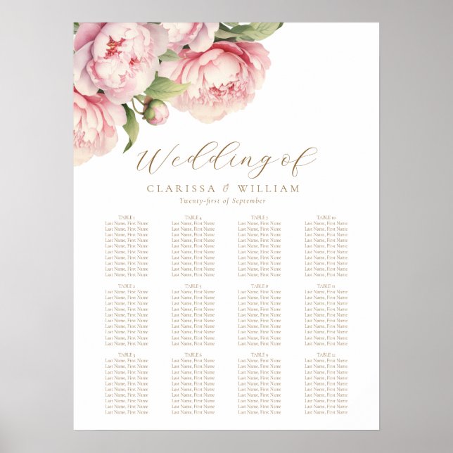 Affiche Elégant Blush Floral Or Blanc Mariage Siège (Devant)