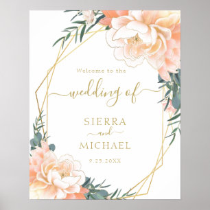 Affiche Élégant Blush Gold Peach Peony Floral Mariage