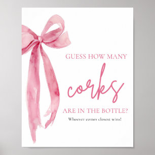 Affiche Elégant Blush Pink Bow Devine Combien De Corks Jeu