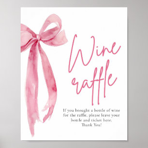 Affiche Élégant Blush Pink Bow Wine Raffle Jeu
