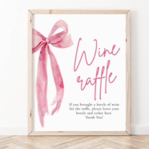 Affiche Élégant Blush Pink Bow Wine Raffle Jeu