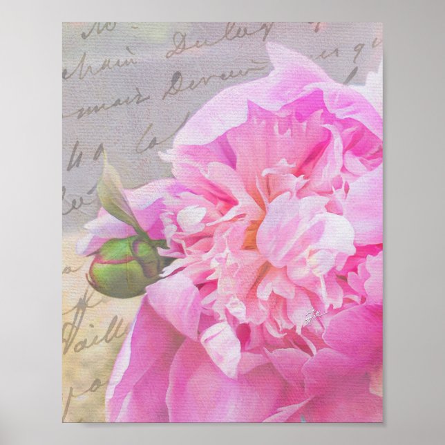 Affiche Élégant Blush Pink Floral avec Textas Script (Devant)