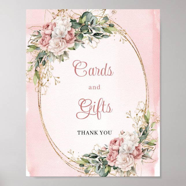 Affiche Elegant Blush Pink Floral Gold Glitter Cards Gifts (Devant)