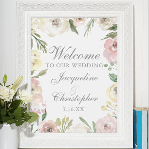 Affiche Elegant Blush Pink Floral Welcome to our Wedding