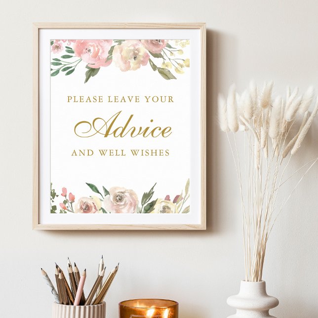 Affiche Elegant Blush Pink Gold Floral Wedding Advice (Créateur téléchargé)