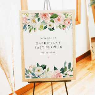 Affiche Elégant Blush rose Floral Baby shower fille Bienve