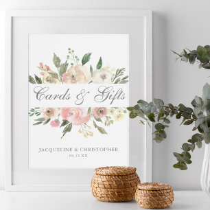 Affiche Elégant Blush rose Floral Cartes de Mariage & Cade