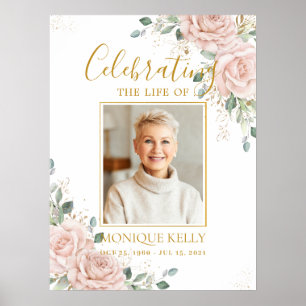 Affiche Élégant Blush Roses photo Funeral Memorial