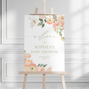 Affiche Elégant Blush & Sage Green Baby shower Bienvenue