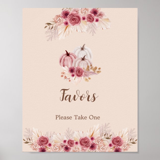 Affiche Elegant Boho Fall Pumpkin Favors Please Take One (Devant)