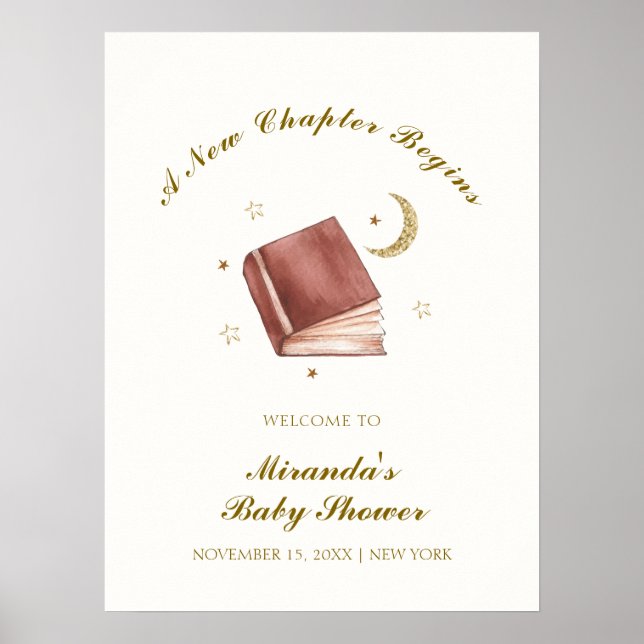 Affiche Elégant Boho Livre Moon Star Baby shower Bienvenue (Devant)