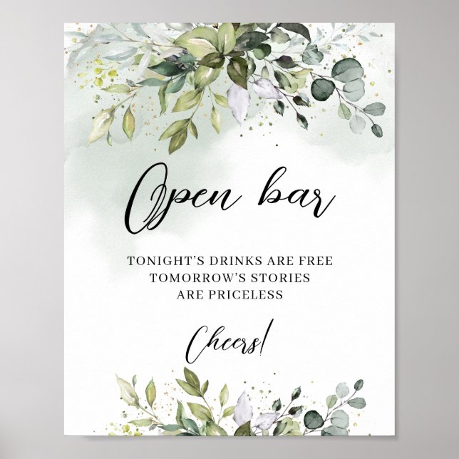 Affiche Elegant boho Open bar wedding bridal shower sign (Devant)