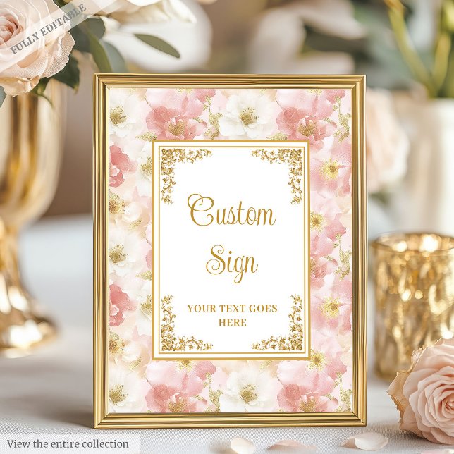 Affiche Élégant boho poussiéreux fleurs roses or signe per (Elegant boho dusty pink flowers gold custom sign)