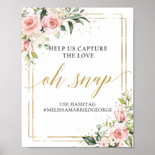 Affiche Elégant boho rose rose floral or oh signe instanta