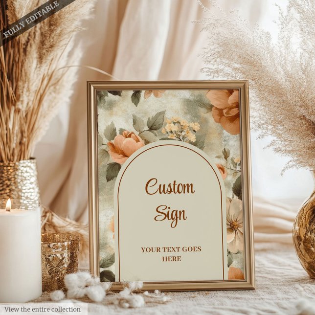 Affiche Elegant Boho Terracotta Ivory Sage Floral Custom (Elegant Terracotta Ivory Sage Floral Custom Wedding Sign)