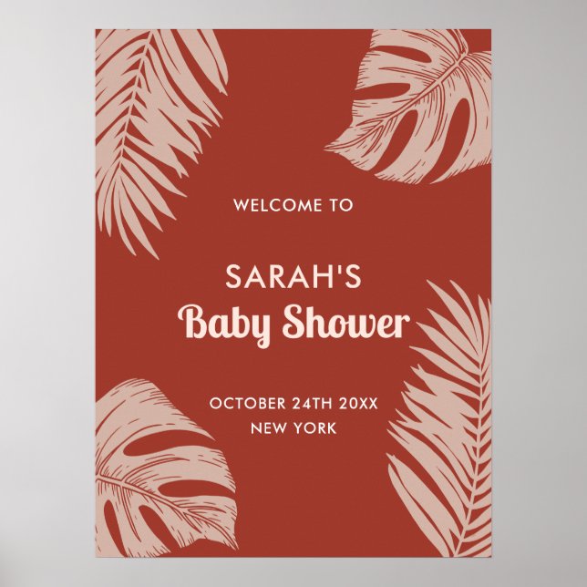 Affiche Elegant Boho Tropical Feuilles Baby shower Bienven (Devant)