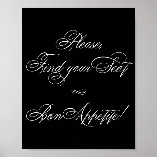 Affiche Élégant Bon Appétit Calligraphie Blanche | Recherc (Devant)